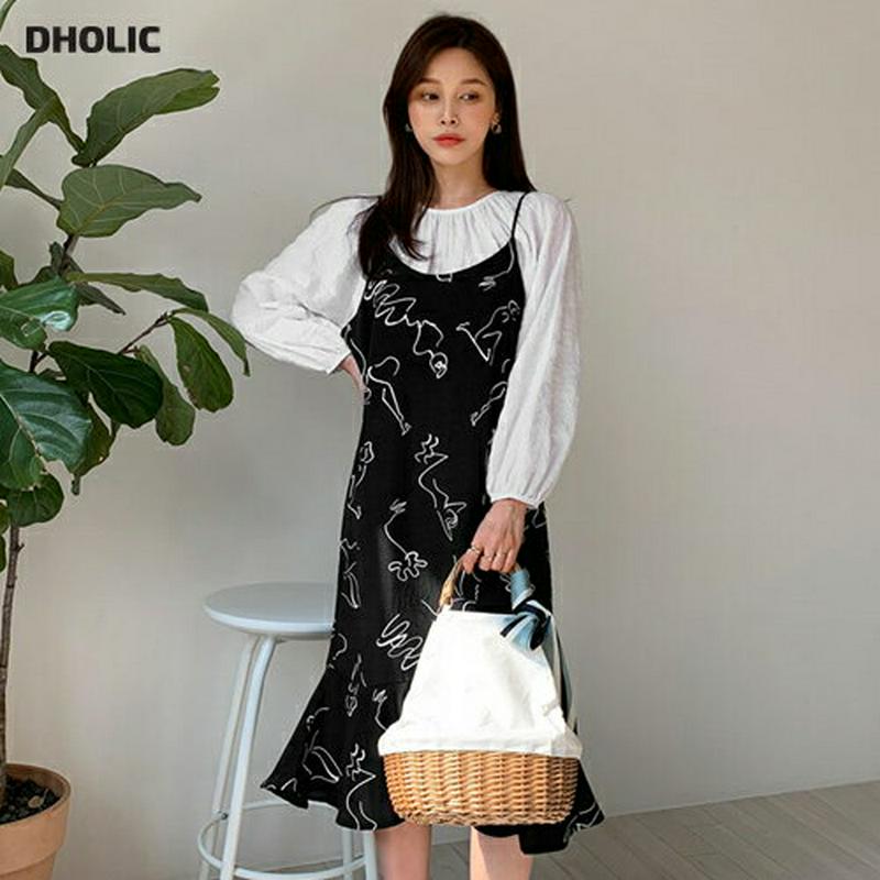 パターンキャミワンピース・全2色・t61814 レディース【sk】【ワンピース ミディ丈 ミディワンピース 総柄 モダン ナチュ