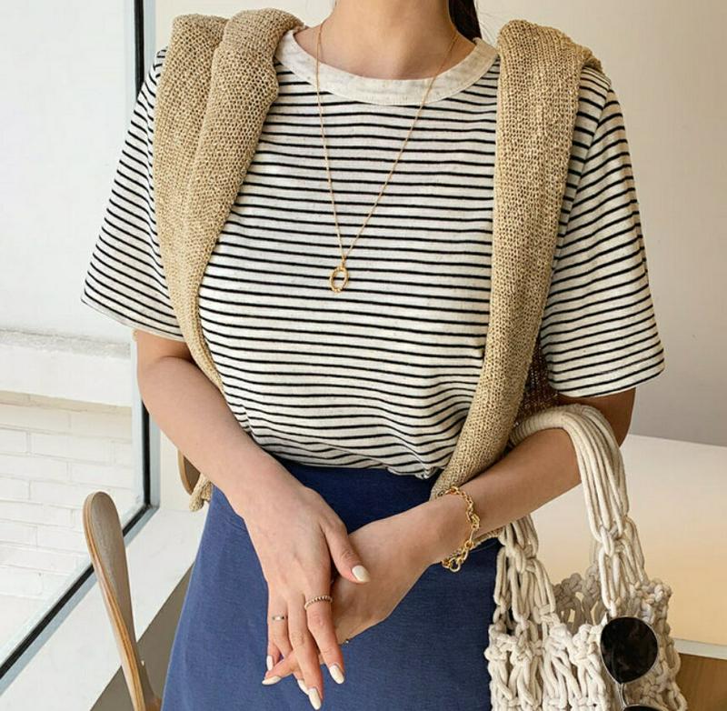 リネン混ボーダーTシャツ・全4色・t61809 レディース【tops】【トップス Tシャツ 半袖 ショートスリーブ ボーダー 柄