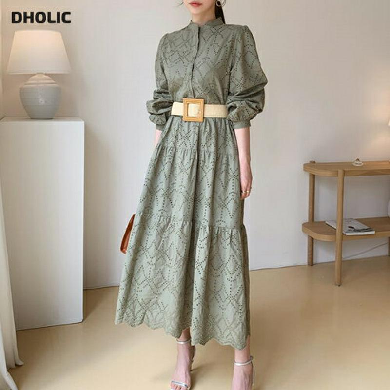 ベルト付アイレットワンピース・全2色・b61818 レディース【ops】【ワンピース ロング ロングワンピース アイレット フェ