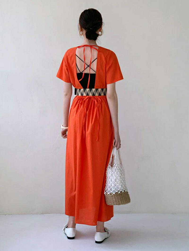 スクエアバックオープンワンピース・全3色・t55374 レディース 【ops】【ワンピース ロング ロングワンピース 半袖 ハー