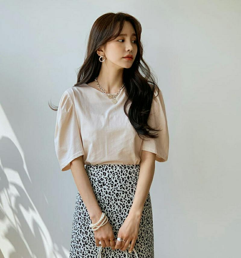 タックパフスリーブTシャツ・全5色・b55332 レディース 【tops】【トップス Tシャツ 半袖 ハーフスリーブ 単色 無地