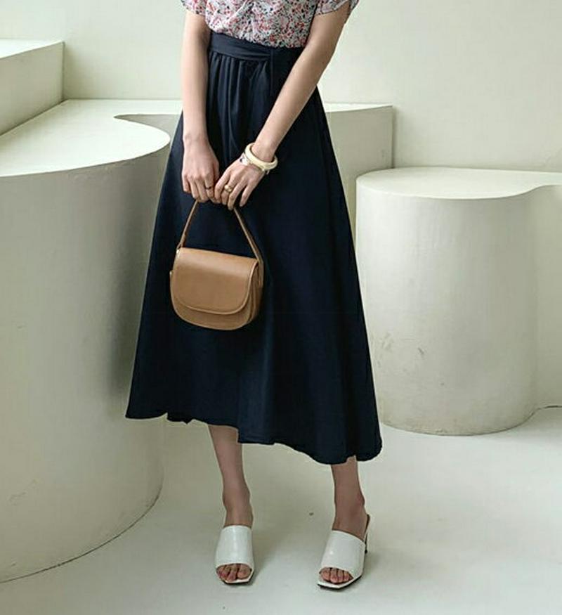 ストラップ付フレアスカート・全4色・b55384 レディース 【sk】【スカート ロング ロングスカート フレア フレアスカート