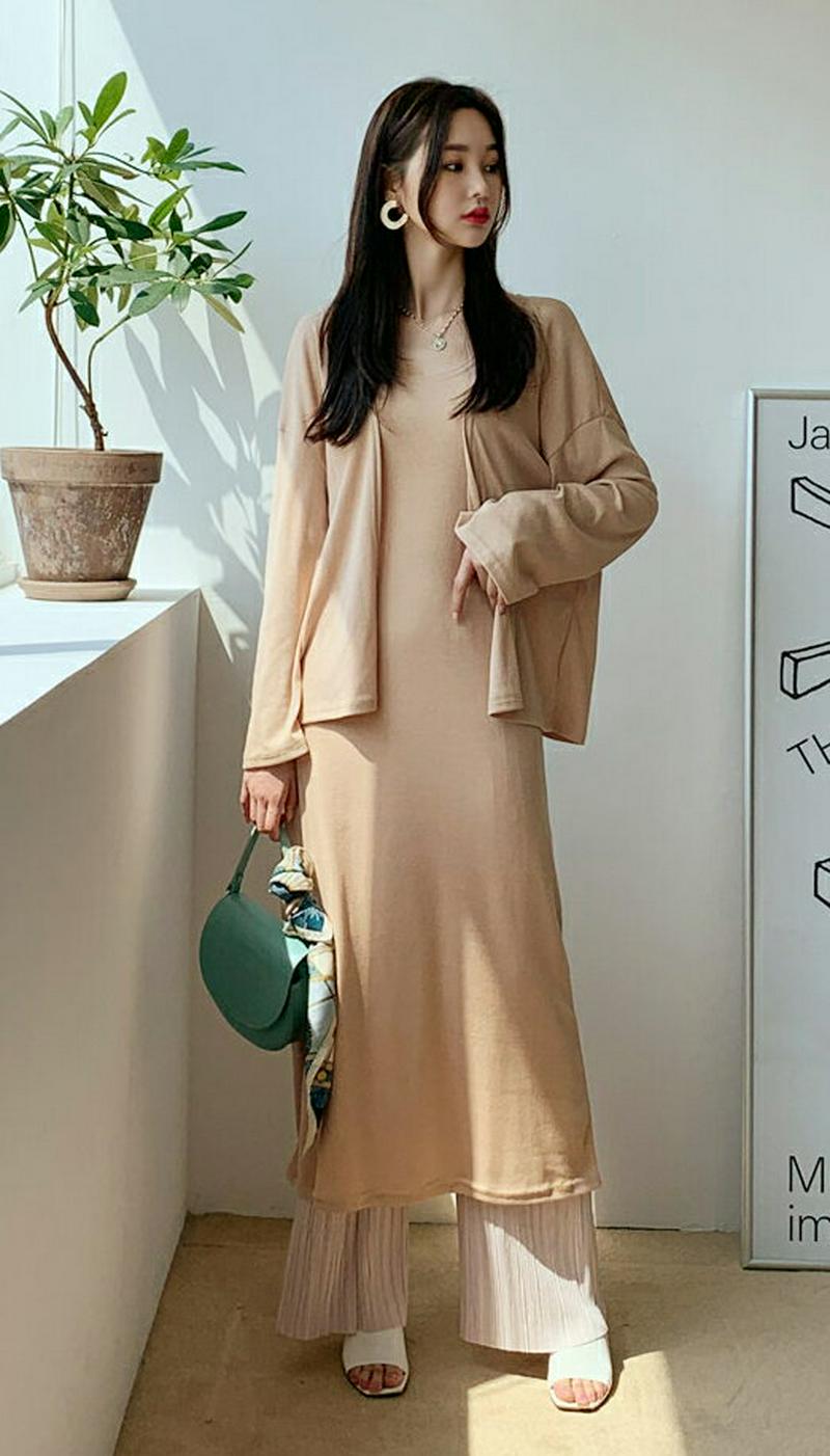 カーディガン&ワンピースSET・全3色・b55376 レディース 【ops】【セット ワンピース ロング ロングワンピース カー