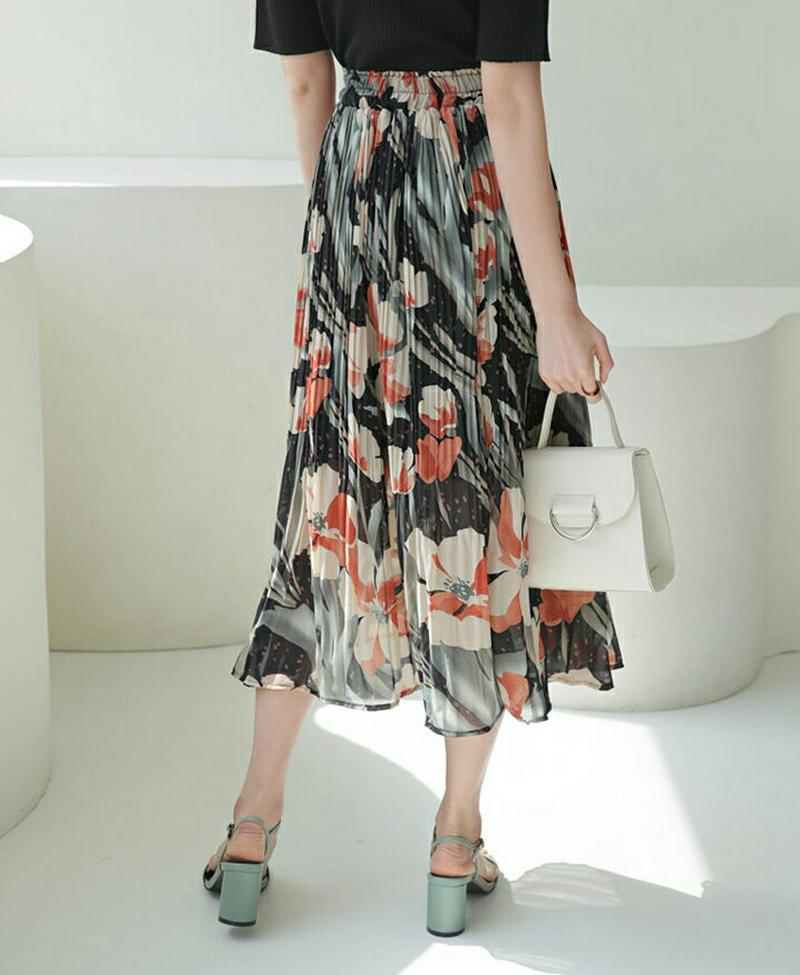 プリーツフローラルスカート・全2色・b55386 レディース 【sk】【スカート ロング ロングスカート 花柄 フラワー プリー
