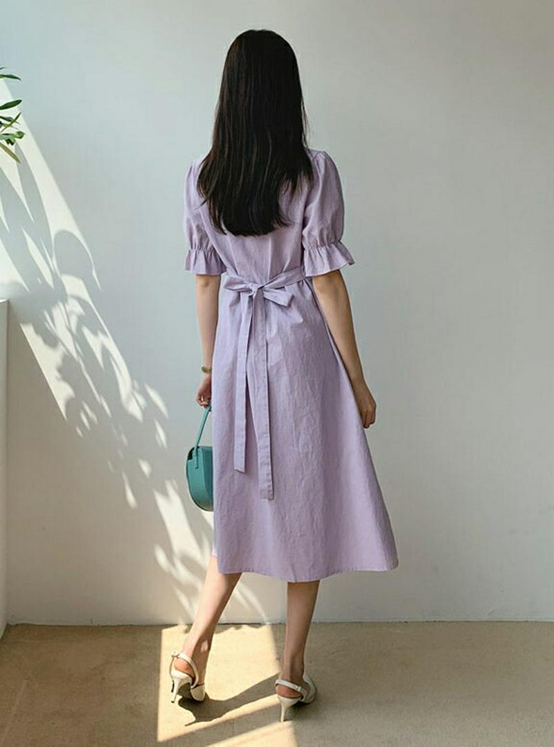 フリルボタンワンピース・全3色・t55375 レディース 【ops】【ワンピース ミディ丈 ミディワンピース 半袖 ハーフスリー