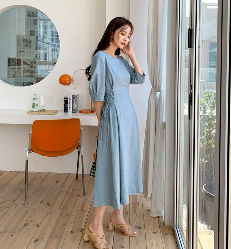 サイドレースアップワンピース・全3色・b58958 レディース 【ops】【ワンピース ロング ロングワンピース レースアップ 