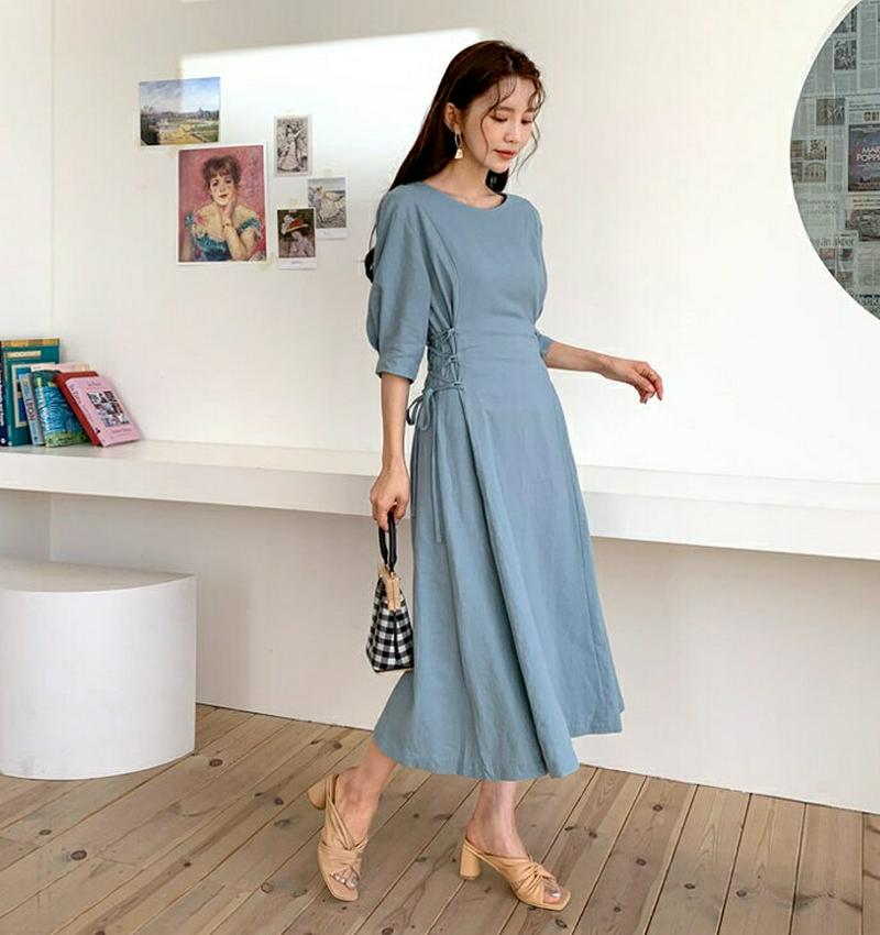 サイドレースアップワンピース・全3色・b58958 レディース 【ops】【ワンピース ロング ロングワンピース レースアップ 