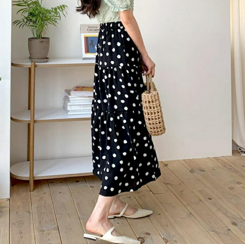 ドットティアードスカート・全2色・b58972 レディース 【sk】【スカート ロングスカート ロング ドット 柄 ティアード 