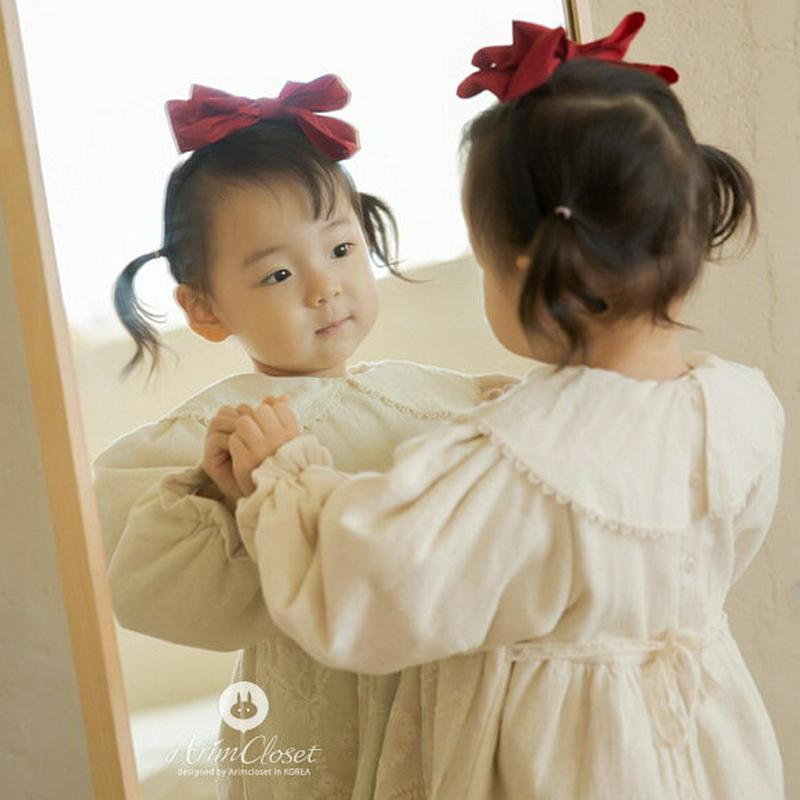 リネン混レースワンピース・p001395 キッズ【0~2才】【ops】【ワンピース ロング ロングワンピース 半袖 ハーフスリーブ レース リネン ワイドカラー ガーリー 可愛い かわいい 女の子 こども 子供服 こども服】【KIDS】