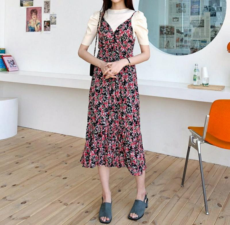 リンクル花柄キャミワンピース・全2色・t58954 レディース 【ops】【ワンピース ロング ロングワンピース 花柄 フラワー