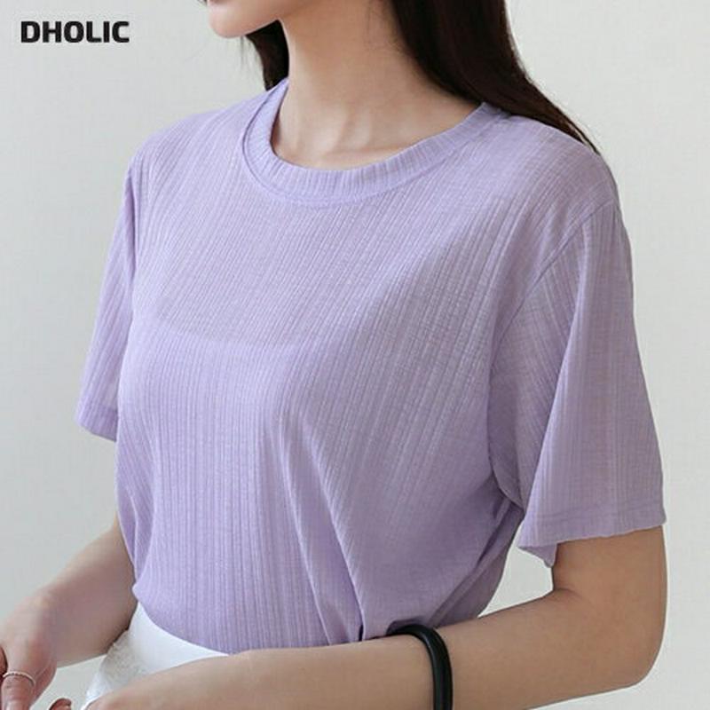 リブ半袖Tシャツ・全5色・t58944 レディース 【tops】【トップス Tシャツ 半袖 リブ リブトップス 単色 無地 シン