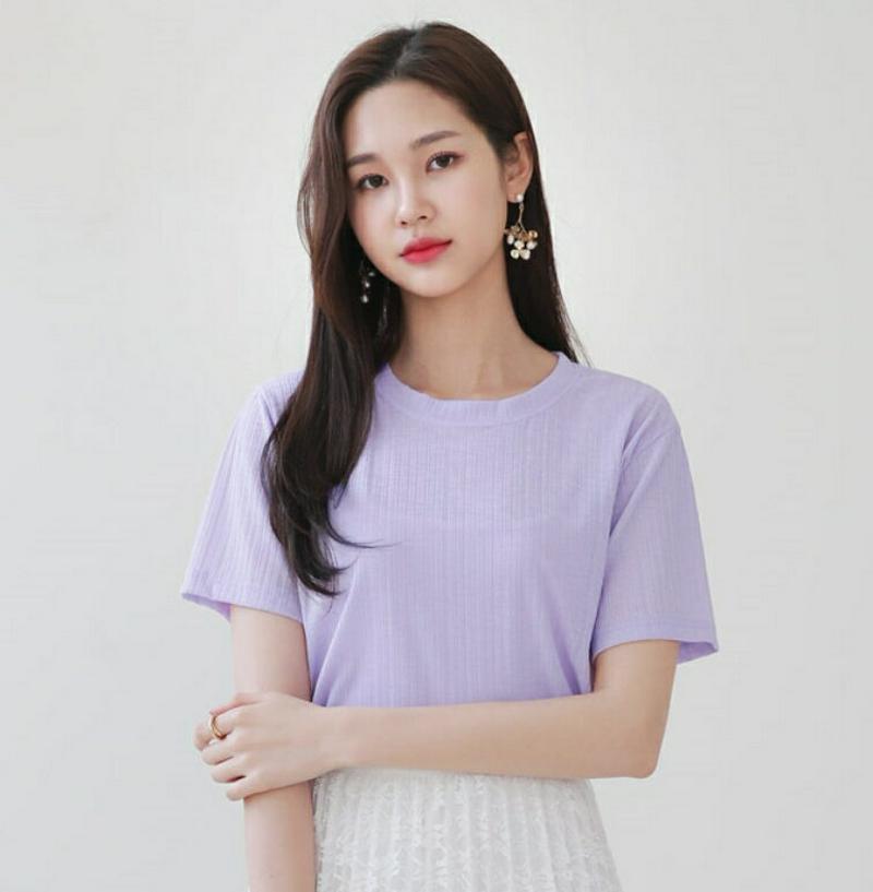 リブ半袖Tシャツ・全5色・t58944 レディース 【tops】【トップス Tシャツ 半袖 リブ リブトップス 単色 無地 シン