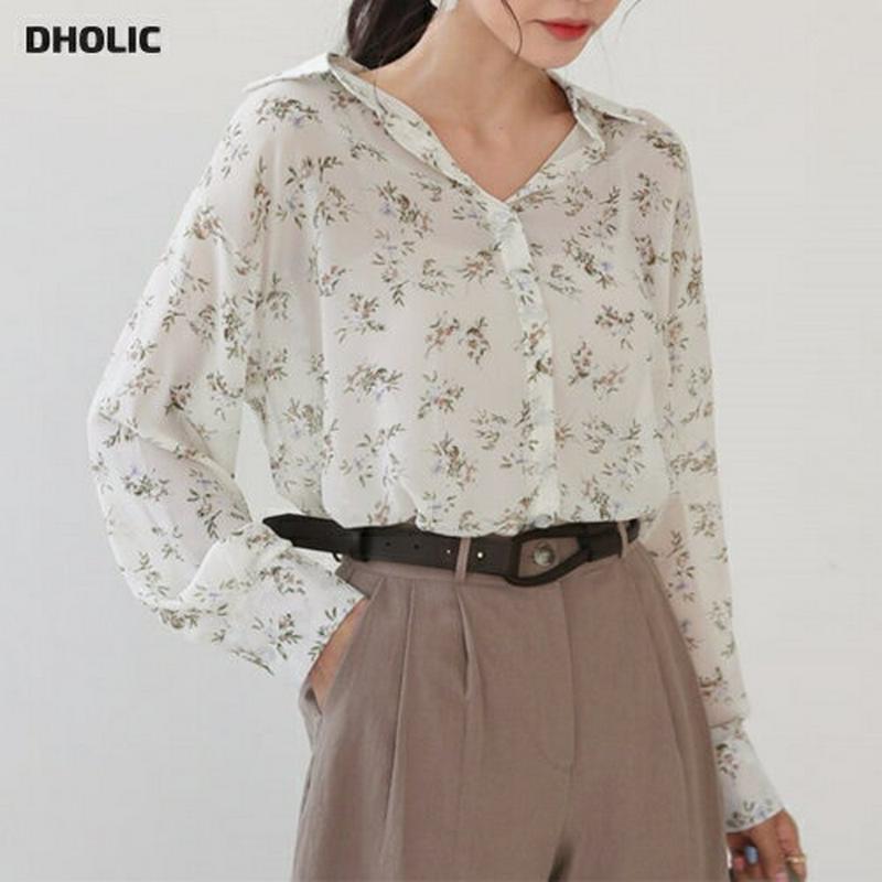 シアー花柄シャツ・全2色・b58953 レディース 【bl】【トップス シャツ 長袖 花柄 フラワー 総柄 シアー 透け感 フェ