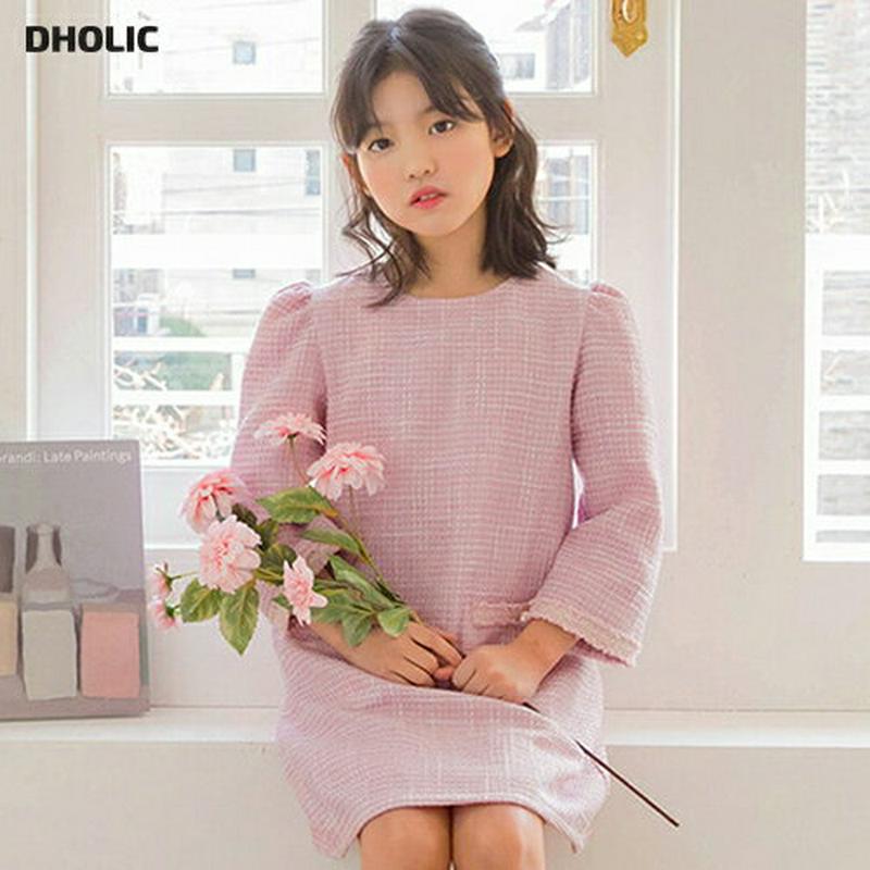 【キッズ只今10%OFF】ギャザーショルダーツイードワンピース p000234 キッズ 【3~8才】【ops】【韓国 ファッショ