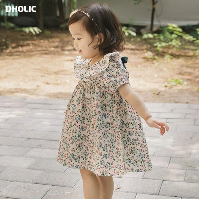 リボンラッフルカラー花柄ワンピース p000076 キッズ 【3~8才】【ops】【韓国 ファッション ワンピース ベビーワンピース 半袖 ハーフスリーブ 花柄 膝丈 ミドル丈 無地 ベビー服 ベビー用 お出かけ キッズ 子供 子供用 ベビー用 秋 春】【KIDS】