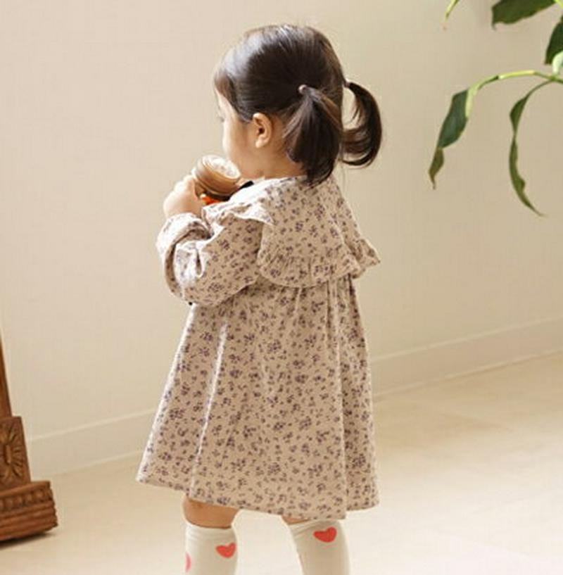 リボンネック花柄フリルワンピース p000054 キッズ 【3~8才】【ops】【韓国 ファッション ワンピース ベビーワンピース フリルネック リボン 長袖 コットン100 コットン 花柄 ベビー服 ベビー用 お出かけキッズ 子供 子供用 ベビー用 秋 春】【KIDS】