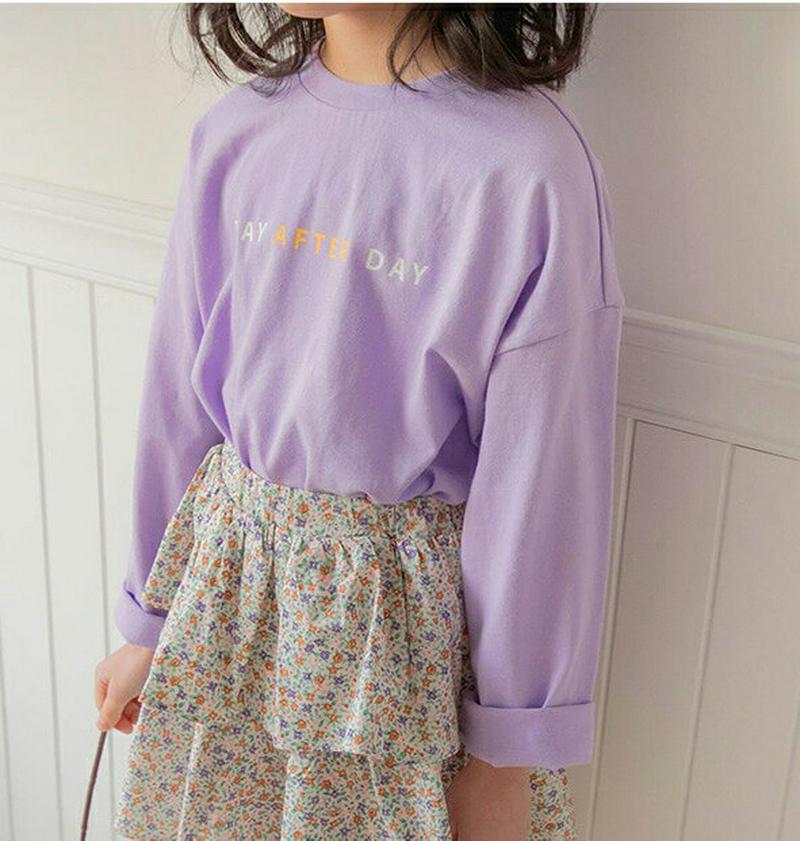 【キッズ只今10%OFF】DAYレタリング長袖Tシャツ p000243 キッズ 【3~8才】【tops】【韓国 ファッション ト