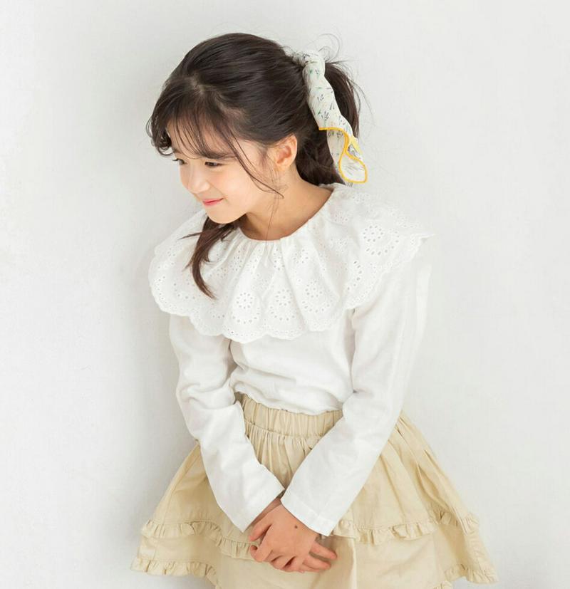 【キッズ只今10%OFF】パンチングレースカラーTシャツ p000231 キッズ 【3~8才】【tops】【韓国 ファッション 