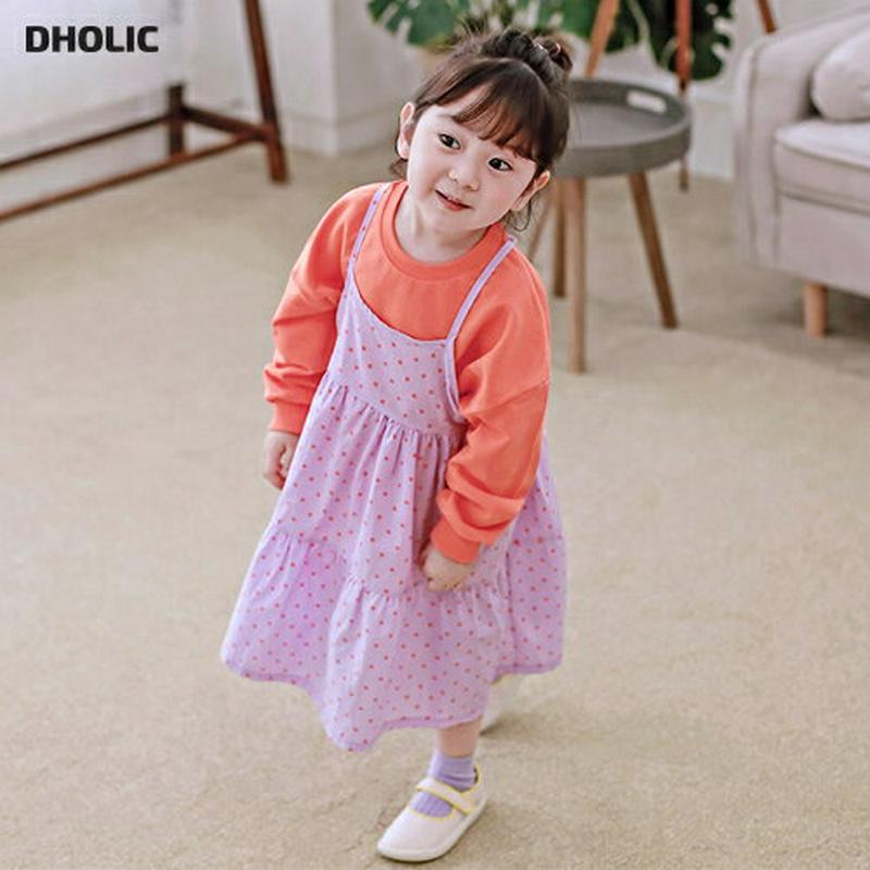 スウェット&ドットワンピースSET・p00006 キッズ【3~8才】【ops】【ワンピース スリーブレス ドット トップス スウェット 長袖 ラウンドネック レイヤード 綿 コットン ベビー 子供服 キッズ ジュニア 子供 こども 女の子 かわいい】【KIDS】