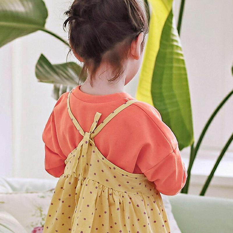 スウェット&ドットワンピースSET・p00006 キッズ【3~8才】【ops】【ワンピース スリーブレス ドット トップス スウェット 長袖 ラウンドネック レイヤード 綿 コットン ベビー 子供服 キッズ ジュニア 子供 こども 女の子 かわいい】【KIDS】