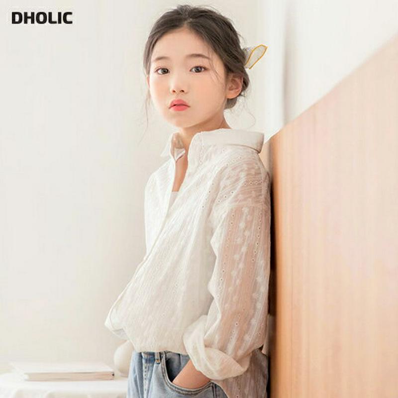 【キッズ只今10%OFF】カラーパンチングレースシャツ p000220 キッズ 【3~8才】【bl】【韓国 ファッション トップ