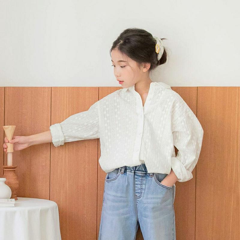 【キッズ只今10%OFF】カラーパンチングレースシャツ p000220 キッズ 【3~8才】【bl】【韓国 ファッション トップ