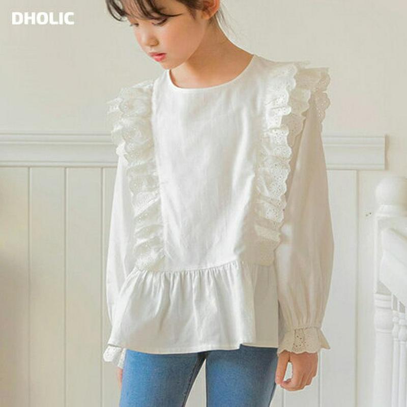 【キッズ只今10%OFF】パンチングレースフリルブラウ p000222 キッズ 【3~8才】【bl】【韓国 ファッション トップ