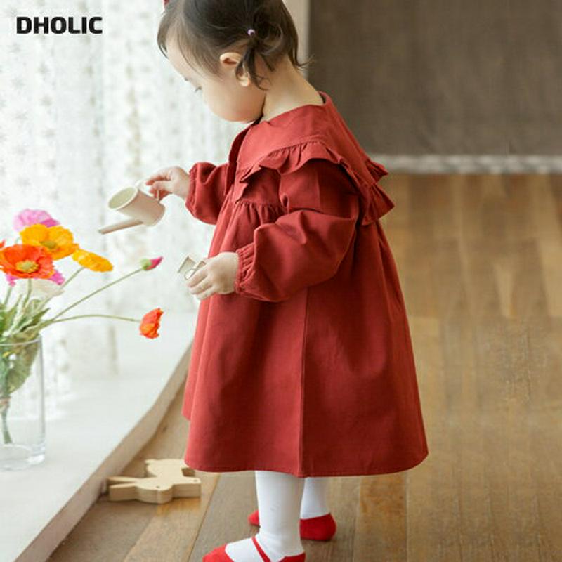 フリルワイドカラーワンピース・p000087 キッズ【3~8才】【ops】【ワンピース ロングワンピース 長袖 襟コンシャス ワイドカラー フリル 可愛い かわいい ガーリー 単色 無地 女の子 春 秋 子供 こども 子供服 こども服】【KIDS】