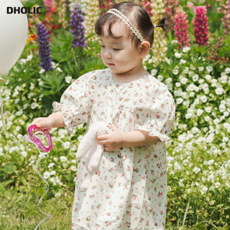 袖ギャザー小花柄ワンピース・p000065 キッズ【3~8才】【ops】【ワンピース ギャザー パフスリーブ パフ 花柄 フラワー 小花柄 可愛い かわいい ガーリー 女の子 半袖 ハーフスリーブ 春 夏 子供 こども 子供服 こども服】【KIDS】