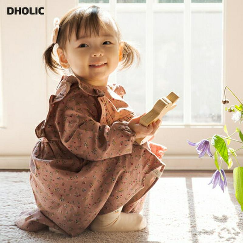 ボタンネックフリルカラーワンピース・p000056 キッズ【3~8才】【ops】【ワンピース ロング ロングワンピース フリル ガーリー 可愛い かわいい 春 秋 花柄 フラワー 小花柄 女の子 長袖 子供 こども 子供服 こども服】【KIDS】