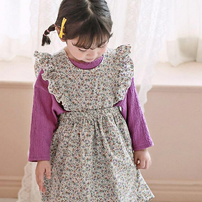 フリルスリーブ花柄ワンピースSET・p000178 キッズ【3~8才】【ops】【ワンピース 長袖 ラウンドネック フリル 花柄 フラワー レイヤード 綿 コットン ベビー 子供服 キッズ ジュニア 子供 こども 女の子 かわいい】【KIDS】