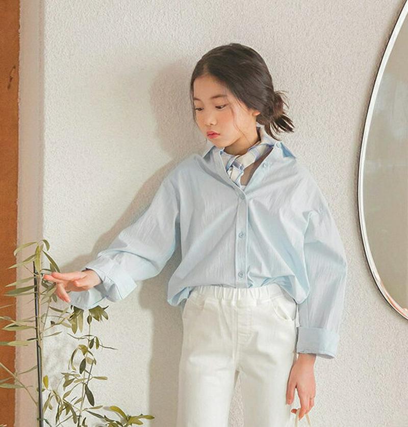 【キッズ只今10%OFF】ノーポケットデイリーシャツ p000218 キッズ 【3~8才】【bl】【韓国 ファッション トップス
