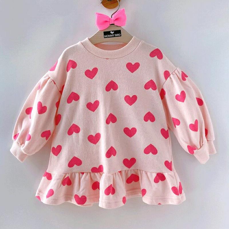 【キッズ只今10%OFF】フリルヘムハート柄Tシャツ・p000159 キッズ【3~8才】【tops】【トップス Tシャツ 長袖 