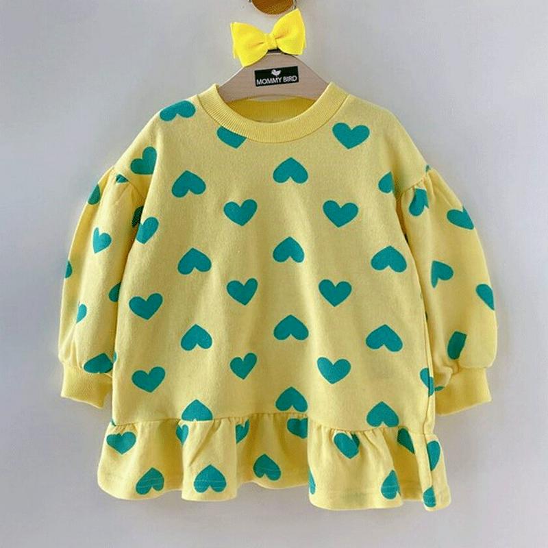 【キッズ只今10%OFF】フリルヘムハート柄Tシャツ・p000159 キッズ【3~8才】【tops】【トップス Tシャツ 長袖 