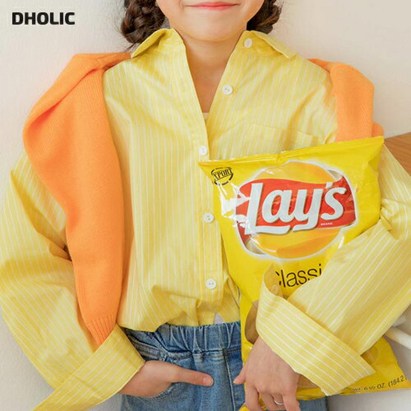 【キッズ只今10%OFF】カラーストライプシャツ p000217 キッズ 【3~8才】【bl】【韓国 ファッション トップス シ