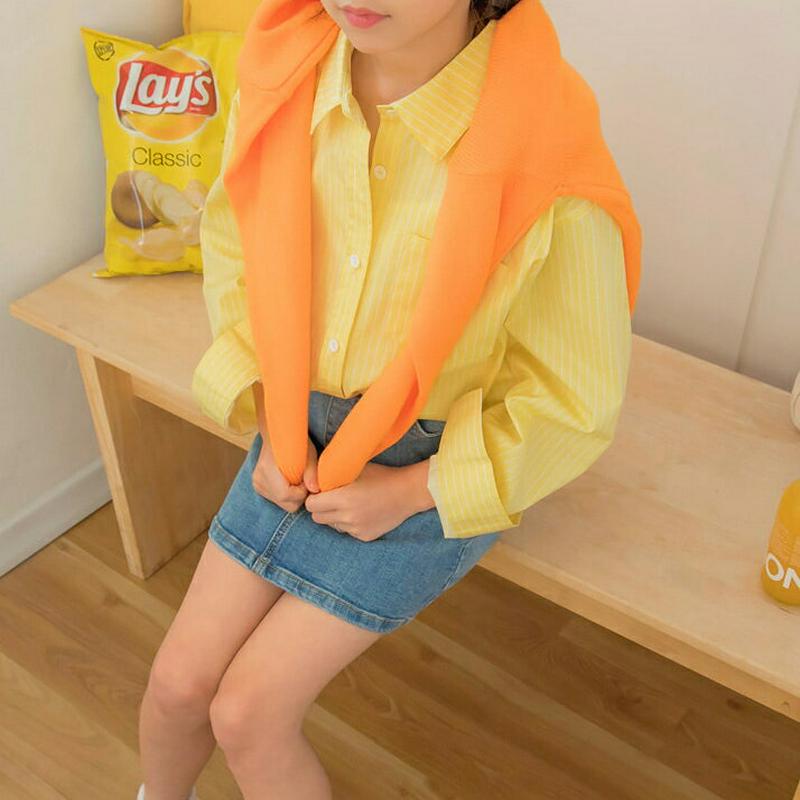 【キッズ只今10%OFF】カラーストライプシャツ p000217 キッズ 【3~8才】【bl】【韓国 ファッション トップス シ