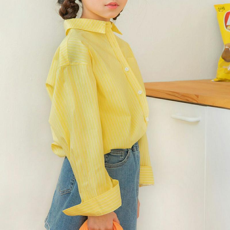 【キッズ只今10%OFF】カラーストライプシャツ p000217 キッズ 【3~8才】【bl】【韓国 ファッション トップス シ