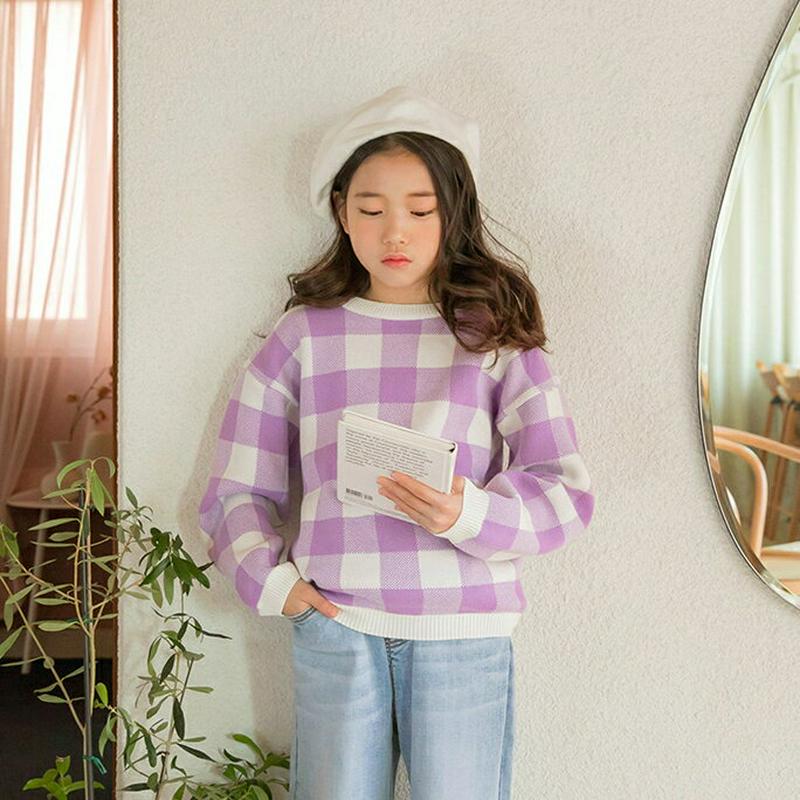 【キッズ只今10%OFF】チェック柄ニット p000169 キッズ 【3~8才】【tops】【韓国 ファッション トップス ニッ