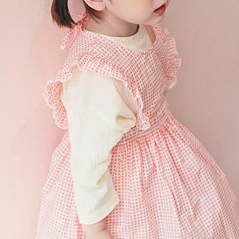 フリルチェックエプロンワンピース・p000029 キッズ【3~8才】【ops】【ワンピース スリーブレス フリル チェック レイヤード 綿 コットン ベビー 子供服 キッズ ジュニア 子供 こども 女の子 かわいい】【KIDS】