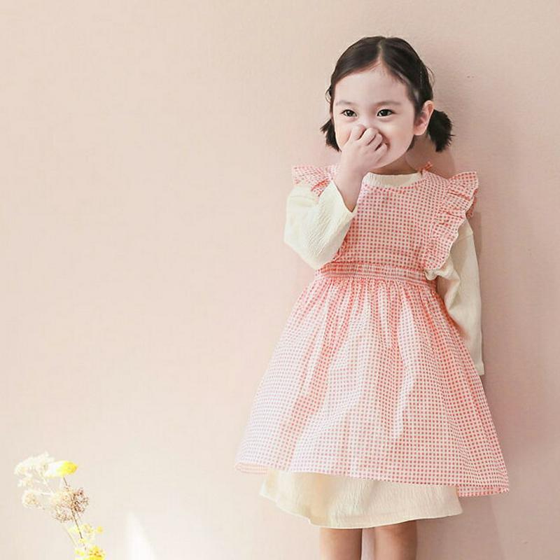 フリルチェックエプロンワンピース・p000029 キッズ【3~8才】【ops】【ワンピース スリーブレス フリル チェック レイヤード 綿 コットン ベビー 子供服 キッズ ジュニア 子供 こども 女の子 かわいい】【KIDS】