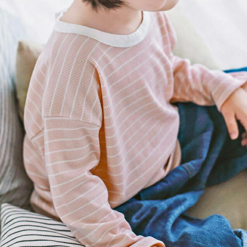 ラウンドネックボーダーTシャツ・p000017 キッズ【3~8才】【tops】【トップス Tシャツ 長袖 ラウンドネック ボーダー カジュアル かわいい ベビー 子供服 キッズ ジュニア 子供 こども 女の子 男の子】【KIDS】