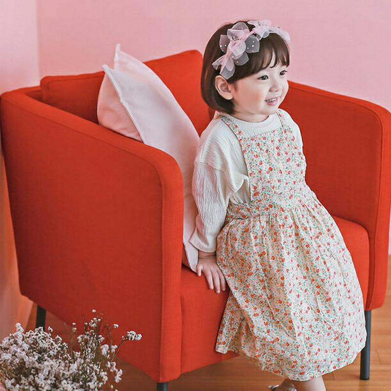 バックリボン花柄ワンピース・p000028 キッズ【3~8才】【ops】【ワンピース スリーブレス 花柄 フラワー リボン レイヤード 綿 コットン ベビー 子供服 キッズ ジュニア 子供 こども 女の子 かわいい】【KIDS】