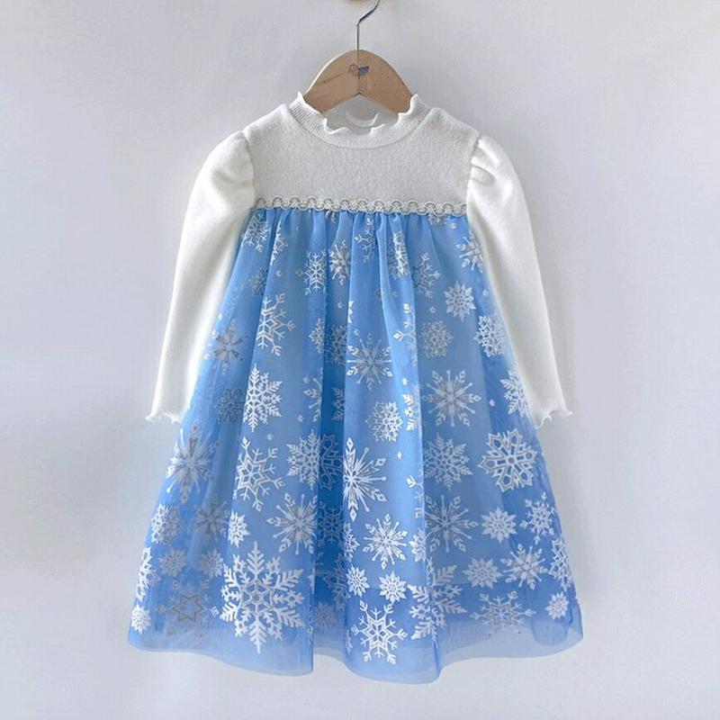 【キッズ只今10%OFF】【送料無料】スノー柄チュール切替ワンピース・p000160 キッズ【3~8才】【ops】【ワンピース 