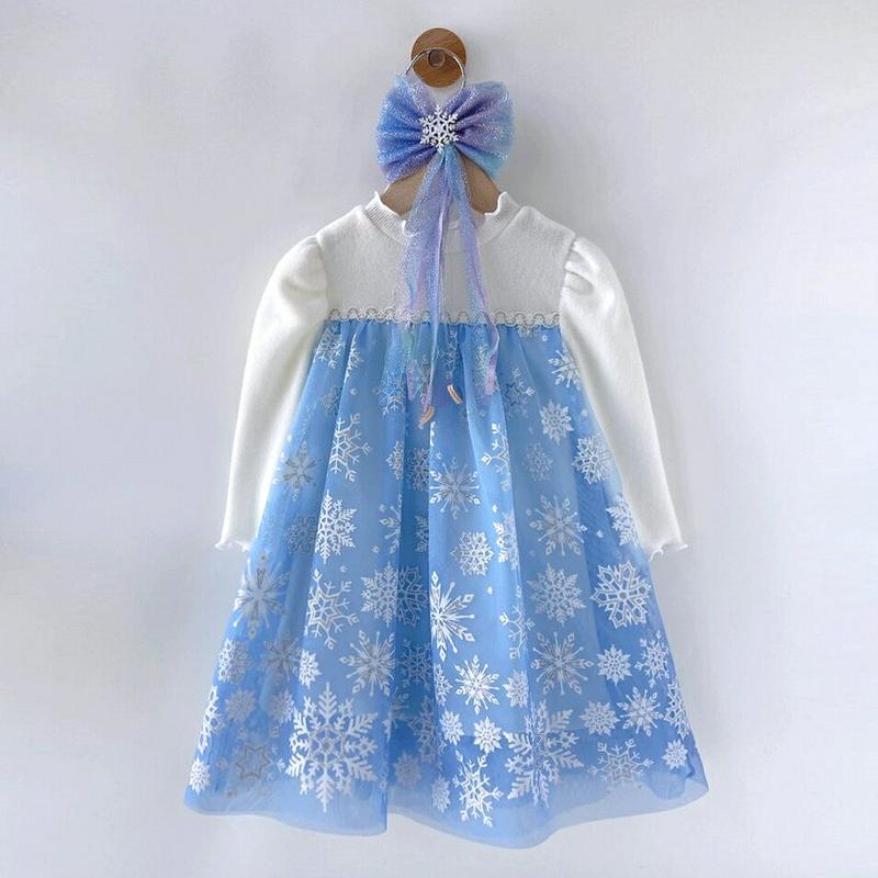 【キッズ只今10%OFF】【送料無料】スノー柄チュール切替ワンピース・p000160 キッズ【3~8才】【ops】【ワンピース 