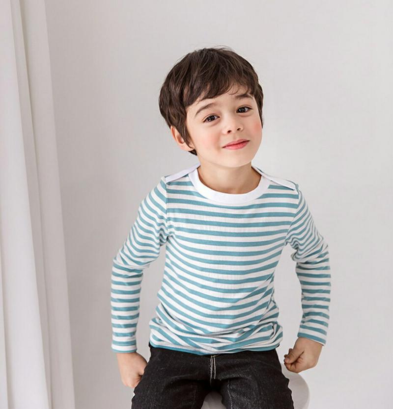 ショルダーラインボーダーTシャツ(junior)・p000191 キッズ【3~8才】【tops】【トップス Tシャツ Vネック 無地 長袖 女の子 男の子 ゆったり カジュアル キッズ 子供 こども 子供服 こども服】【KIDS】