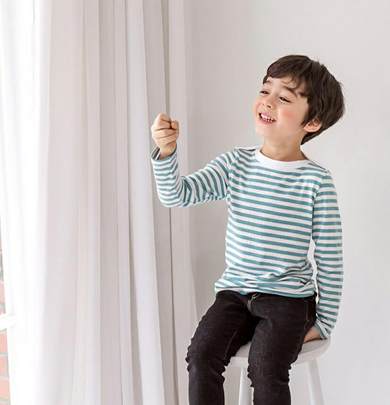 ショルダーラインボーダーTシャツ(junior)・p000191 キッズ【3~8才】【tops】【トップス Tシャツ Vネック 無地 長袖 女の子 男の子 ゆったり カジュアル キッズ 子供 こども 子供服 こども服】【KIDS】