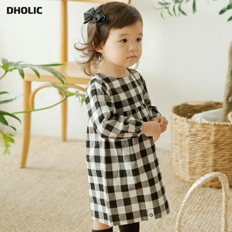 ブロックチェックワンピース・p000053 キッズ【0~2才】【ops】【ワンピース 長袖 ラウンドネック チェック 綿 コットン ベビー 子供服 キッズ ジュニア 子供 こども 1歳 2歳 女の子 かわいい】【KIDS】