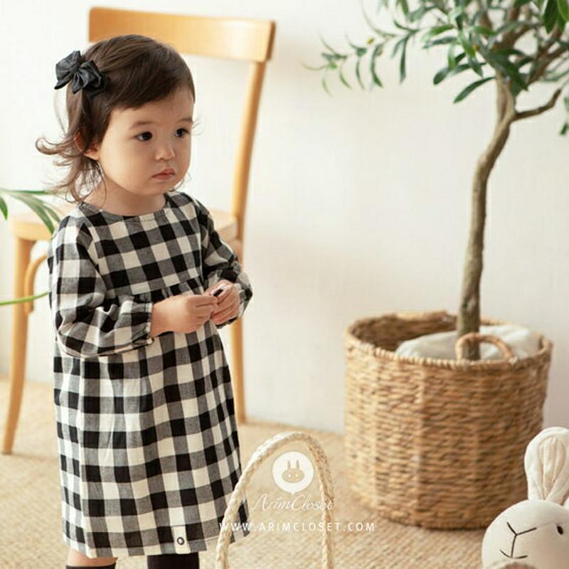 ブロックチェックワンピース・p000053 キッズ【0~2才】【ops】【ワンピース 長袖 ラウンドネック チェック 綿 コットン ベビー 子供服 キッズ ジュニア 子供 こども 1歳 2歳 女の子 かわいい】【KIDS】