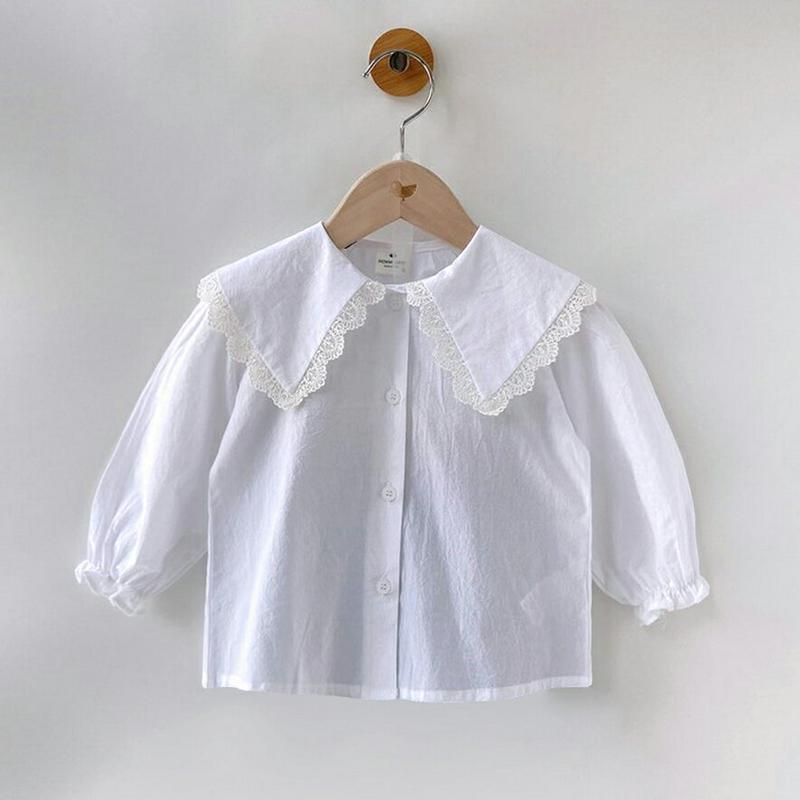 レースポイントカラーブラウス・p000108 キッズ【3~8才】【bl】【トップス ブラウス 長袖 レース 綿 コットン ベビー 子供服 キッズ ジュニア 子供 こども 女の子 かわいい】【KIDS】