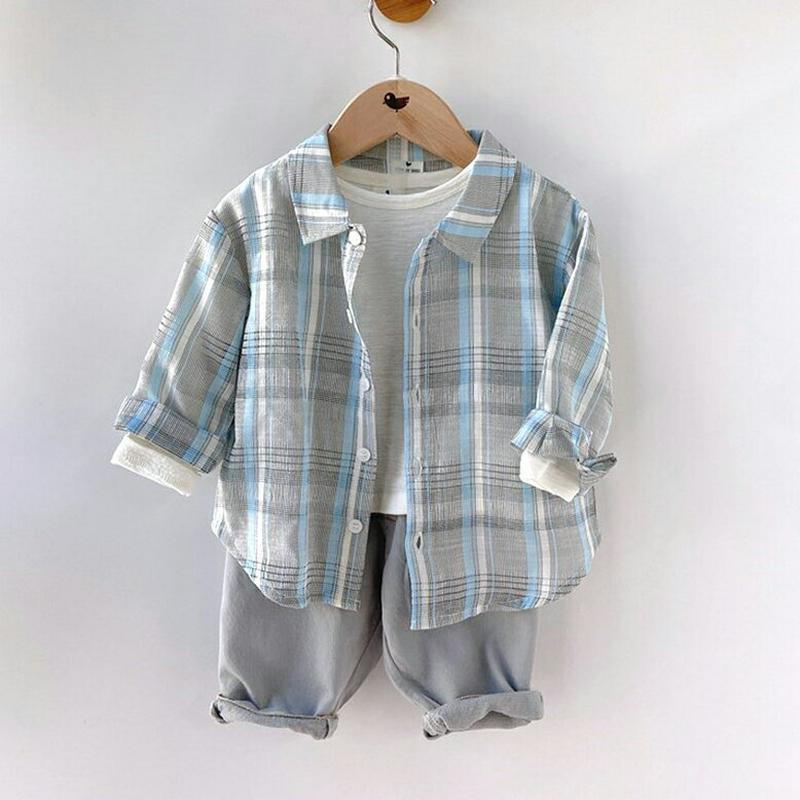 【キッズ只今10%OFF】リネン混チェックシャツ・p000113 キッズ【3~8才】【bl】【トップス シャツ 長袖 チェック 
